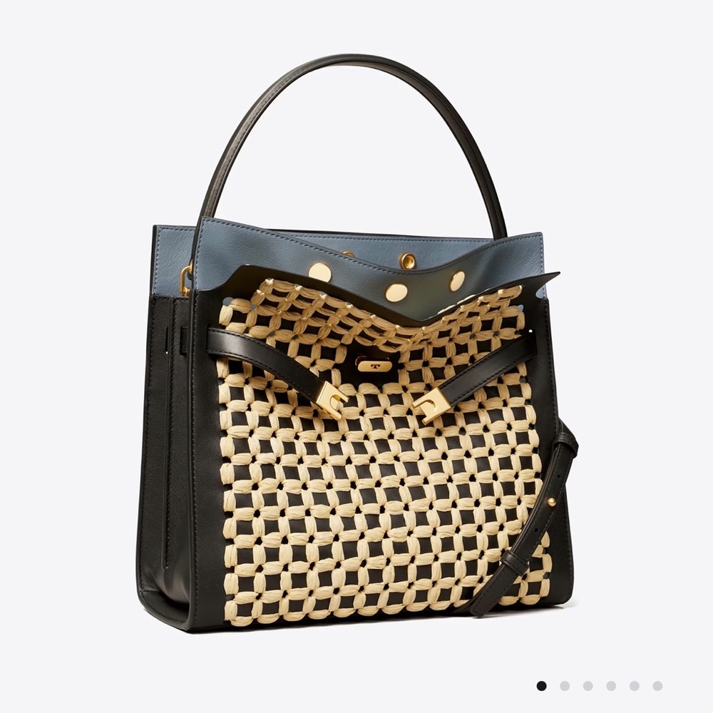 Tory Burch Lee Radziwill Raffia Punch Double Bag